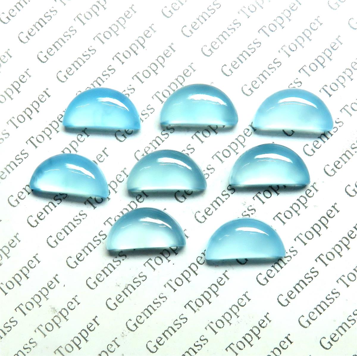 Blue Topaz Chalcedony 6x12 mm D Shape Cabochon